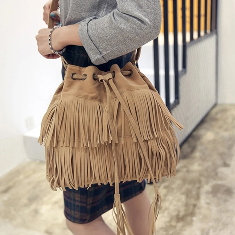  Retro Faux Suede Fringe Women Messenger Bags Tote New Handbag Tassel Shoulder Handbags Crossbody Ba - 32949320217