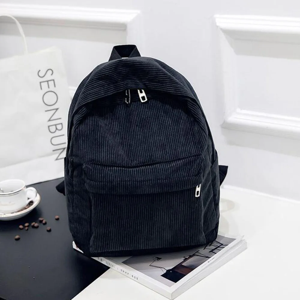  Women Backpack Preppy Style School Bags Soft Fabric Travel Backpack Corduroy Bookbag for Teenage Gi - 33038228294