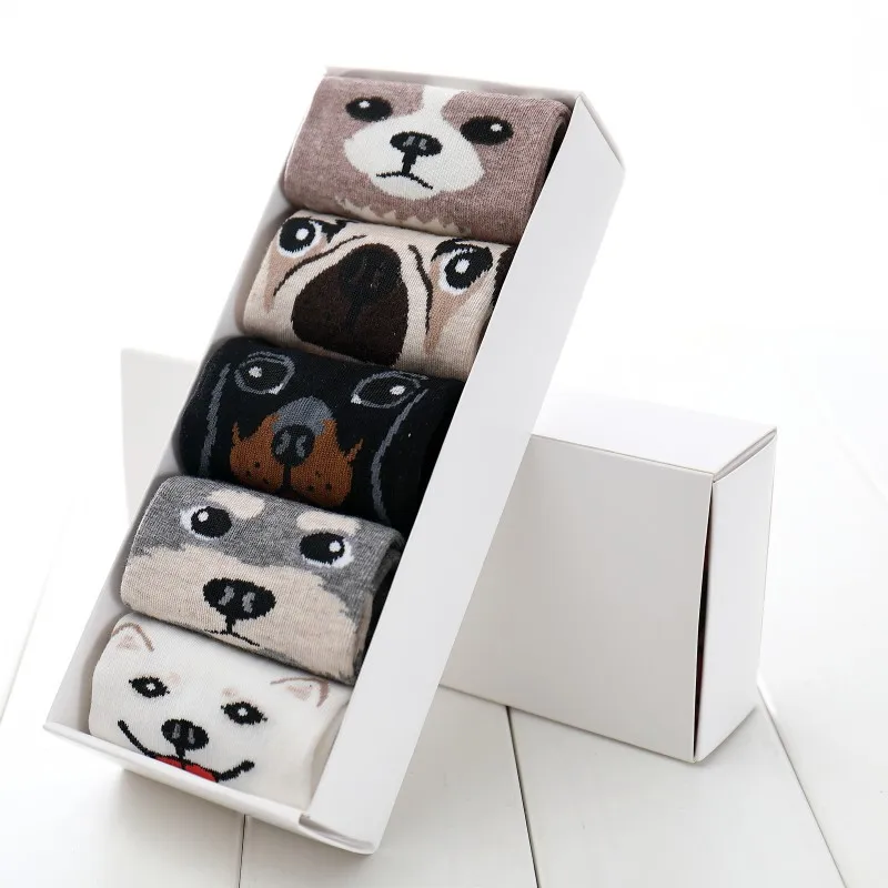 5 Pairs Female Breathable Happy Women Boat Cartoon Animal Pug Dog Girl Boat Socks Cotton Short Socks Funny No Show Sock Slippers