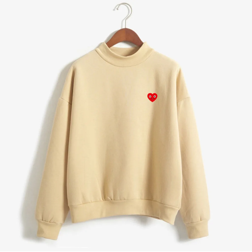 

Women Autumn Harajuku Sweatshirt O-Neck Solid Color Smiley Love Pattern Long Sleeve Fleece Sweatshirt Pullover Women Hoodie 2019
