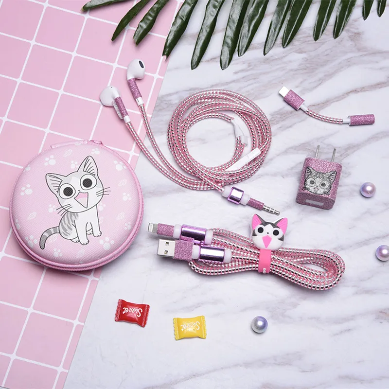 Мультяшный usb-кабель протектор для наушников с коробка для наушников кабель Стикеры для намотки спиральный usb-шнур с зарядным устройством для iPhone 7 6 6s 8 X
