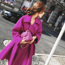 Зимнее шерстяное пальто для женщин, шерстяная куртка, пальто для женщин, свободное, теплое, с поясом, рукава, для девушек, офисная, рабочая одежда, элегантное пальто