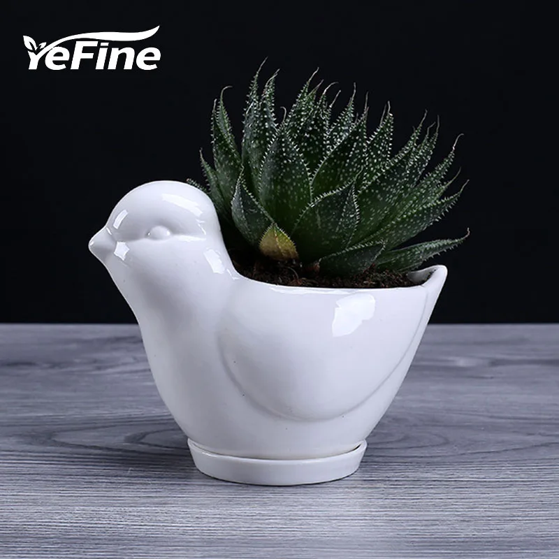 

YeFine White Ceramic Succulent Plant Pot Pigeon Shape Cartoon Animal Flower Pots Decorative Bonsai Pots For Garden Plants