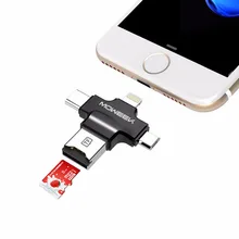 Moweek мульти-Функция 4 в 1 кард-ридер Тип-c/Lightning/Micro USB/USB 2,0 все в 1 Micro SD-ридер для iPhone 5/5S/6/6 plus/6s