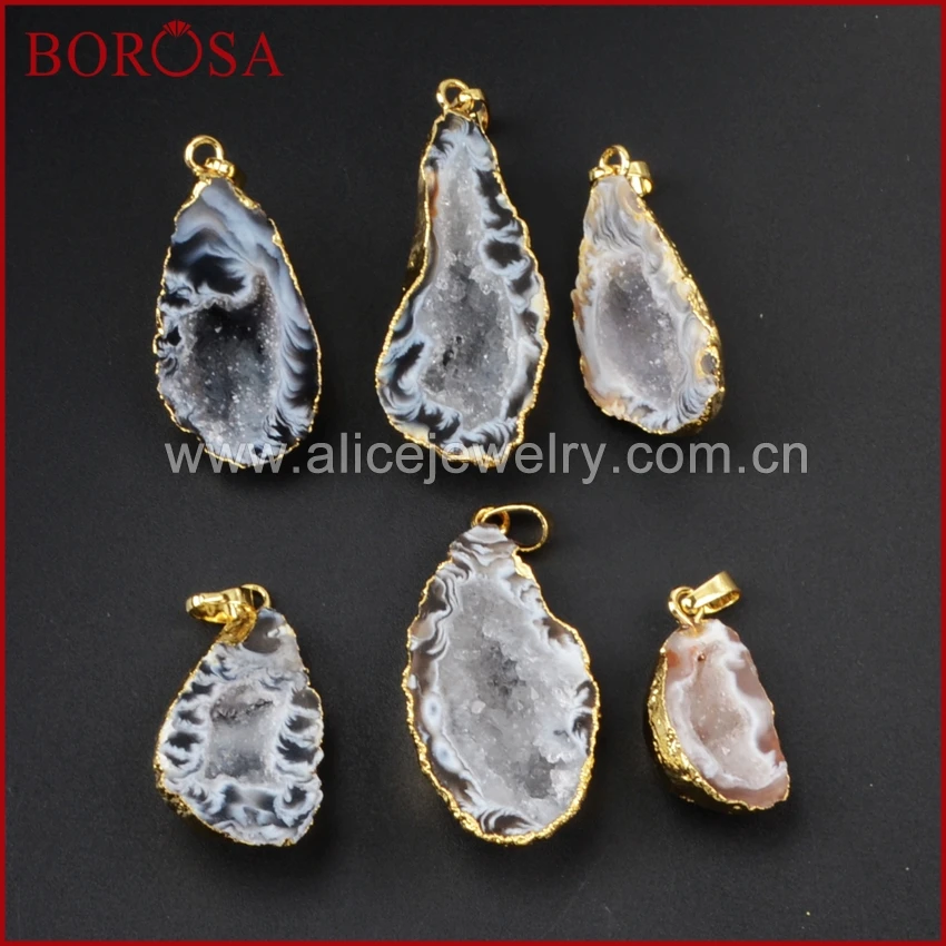 BOROSA Druzy свободной формы половина натуральный оникс кулон agates Geode подвеска в