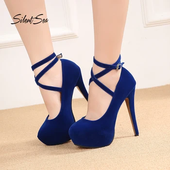 

Silentsea flock pumps women plus size super high heel summer shoes luxury fashion brand sexy party wedding ladies shoes