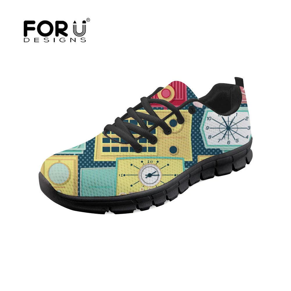 

FORUDESIGNS Turn the Vintage Radios Pattern Womens Comfortable Shoes Casual Nursing Sneakers Lady Flats Air Mesh Trainers Shoes
