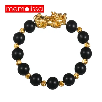 

MeMolissa Gold Carved Lion Natural Stone Bracelets For Women 12MM Tiger Eye & Hematite & Black Obsidian Stone Bracelet