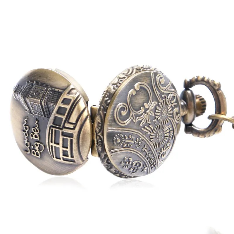Retro Pocket Watch London Big Ben Tower Pattern Pendant Necklace UK Fashion Small Clock Antique Souvenir Gifts for Friends Kids (6)