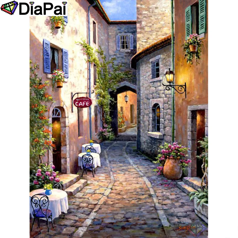 

DIAPAI Diamond Painting 5D DIY 100% Full Square/Round Drill "Alley flower table" Diamond Embroidery Cross Stitch 3D Decor A24996