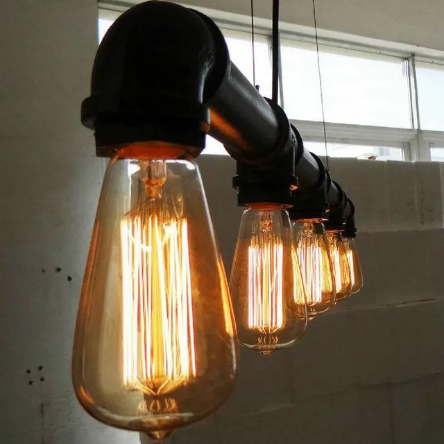Online Free Shipping Vintage Pendant Lights Metal Water Pipe Free Shipping Vintage Pendant Lights Metal Water Pipe Lamp Steampunk Lamps E27 Bulbs Warehouse Bar Lighting Counter