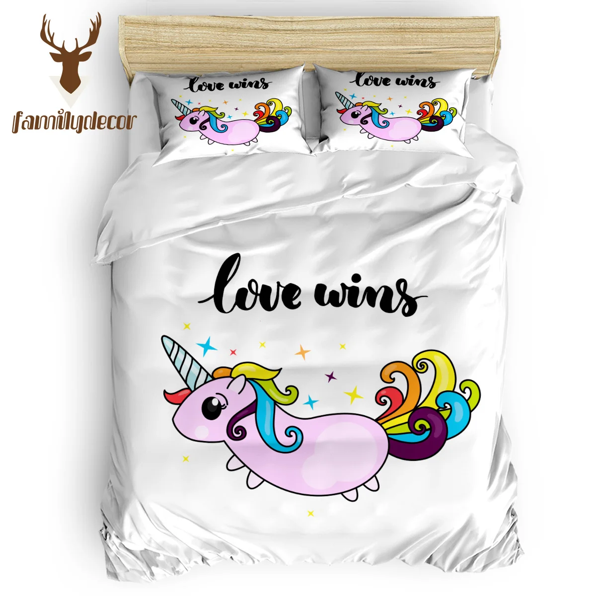 

Familydecor Love Wins Cartoon Unicorn 4 Piece Bedding Sets Polyester Fabric Machine Washable Living Room Day Microfiber Womens