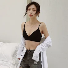 Бюстгальтер на бретельках с хлопковой нитью, бюстгальтер на груди, глубокий v-образный вырез, однотонная треугольная чашка, Топ