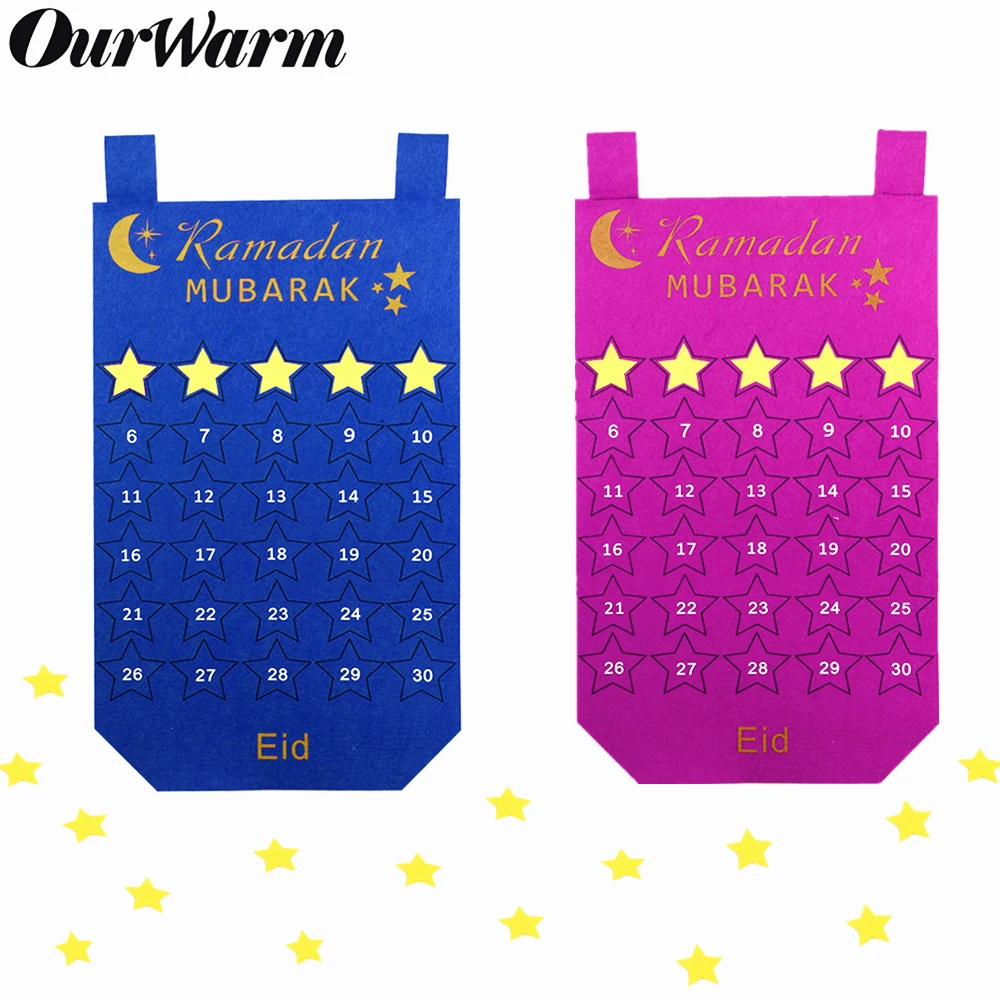 Ourwarm Eid Mubarak Kareem Countdown Felt Calendar Gold Star Sticker