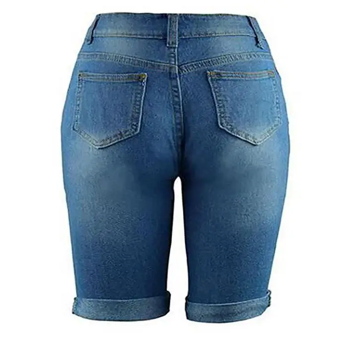 Для женщин Повседневное одноцветное джинсовые винтажные шорты отбеленные Ближний талии отверстия летние джинсовые мини-штаны