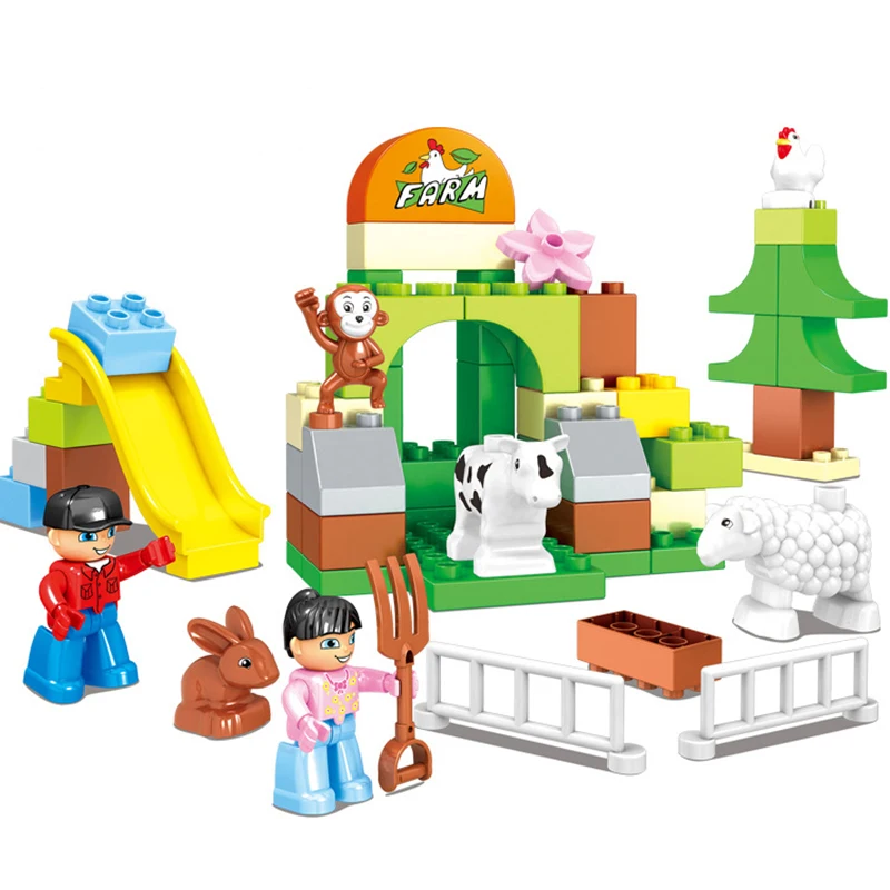 54 шт. Duplo Happy скотный двор строительные блоки игрушки бруски сельскохозяйственных