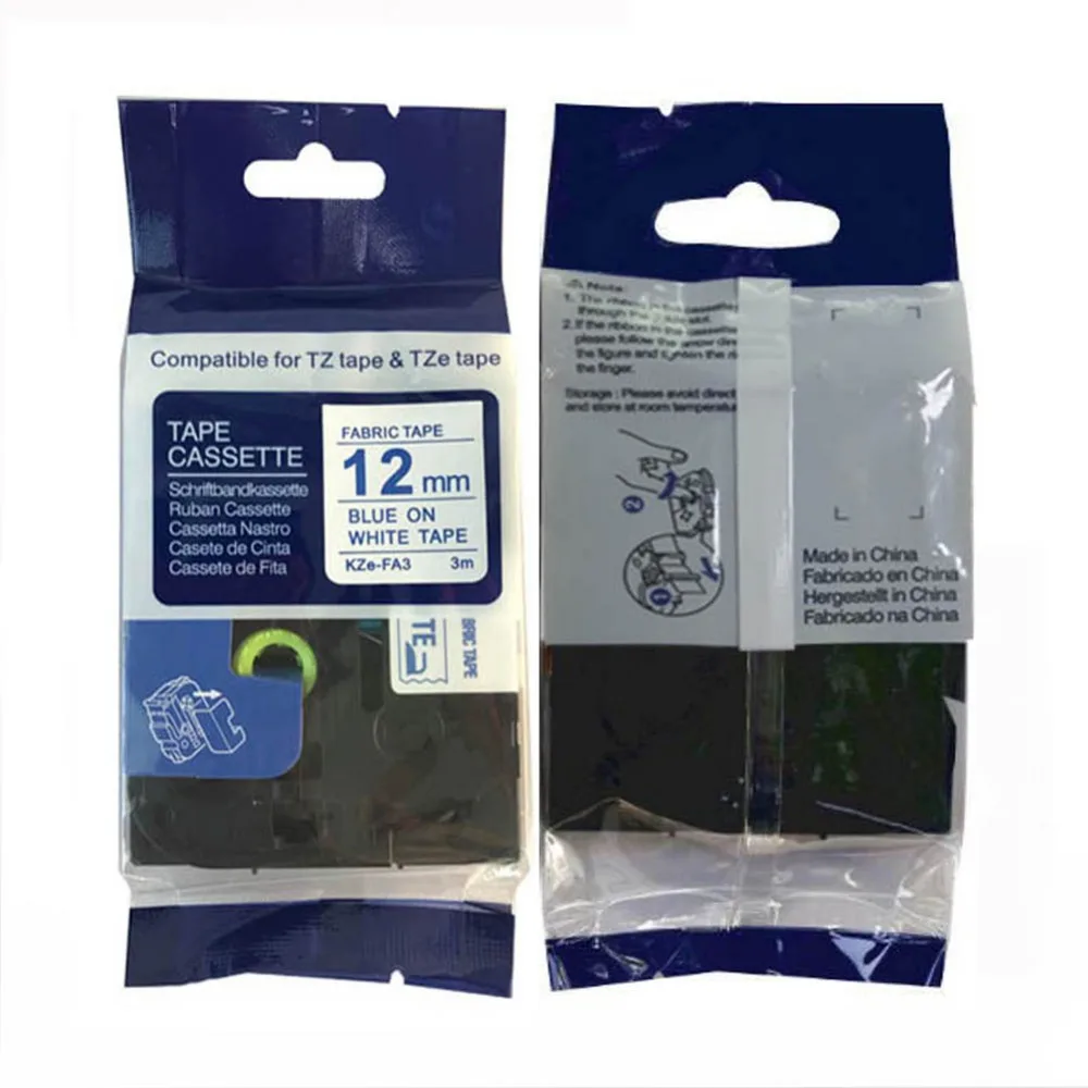 

2pcs TZe-FA3 tz FA3 tze FA3 tz-FA3 tzFA3 tzeFA3 Fabric Blue on White IRON tapes for brother label printers