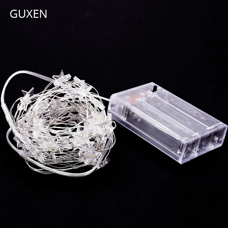 

GUXEN 5M 50leds five-pointed star Led string lights 3*AA battery Copper silver wire garden lights for Christmas Tree