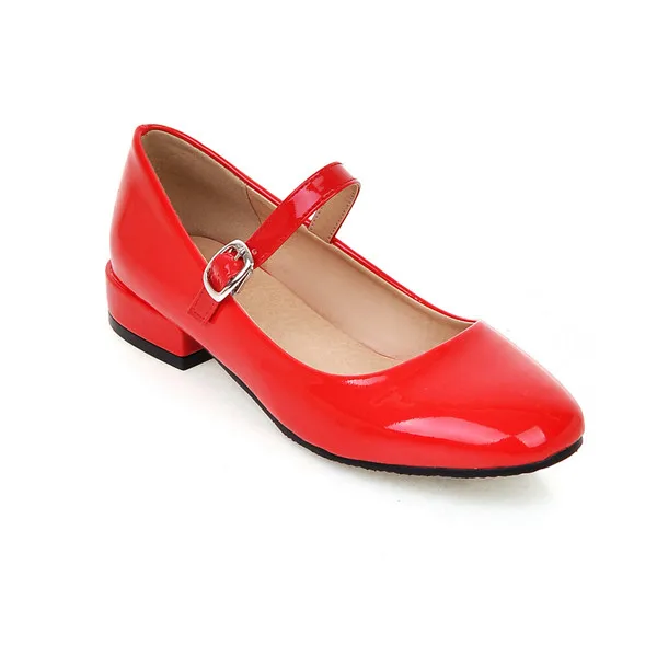 Meotina/туфли на плоской подошве женские Туфли Мэри Джейн, женские туфли на плоской подошве, Осенние школьные туфли с пряжкой балетки на плоской подошве, обувь черного цвета, большие размеры 9, 10, 43 - Цвет: Красный