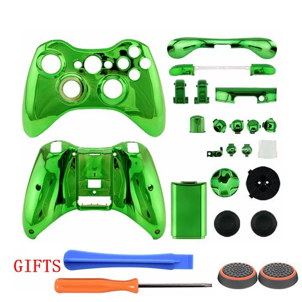 グリーンクロームメッキabsフル交換ゲームパッドシェルケースカバーボタンキット用xbox 360ワイヤレスコントローラ Gamepad Case Kit Casekit Kits Aliexpress