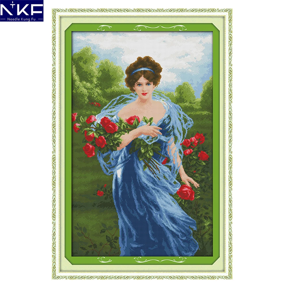 

NKF Charming Roses Chinese Cross Stitch DIY Kits Counted Cross Stitch Kits for Embroidery Cross Crafts Hobby Cross Stitch Sets