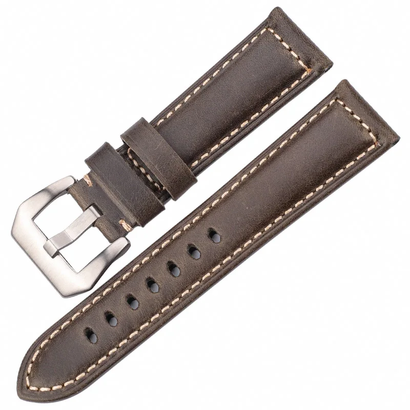 Green Silver Buckle Аксессуары для часов воловья кожа ремешок для часов 20 мм 22 мм 24 мм 26 мм для женщин и мужчин из натуральной кожи вач ремешок стальная пряжка для Panerai - Цвет ремешка: Green Silver Buckle