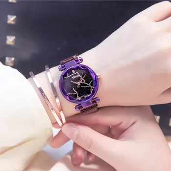 

Luxury Purple Ladies Wrist Watch Fashion Women Quartz Watch Set with Bracelet Magnet Mesh Waterproof Female Clock reloj femenino