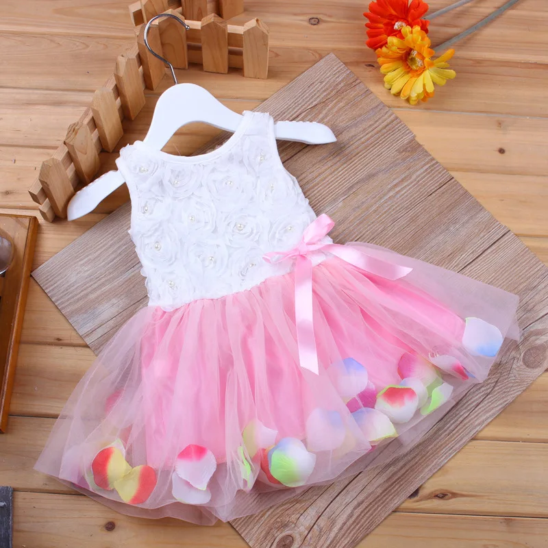 Cute Summer Mini Tutu Dress Candy Color Petal Hem Dress Floral Clothes Princess Baby Party