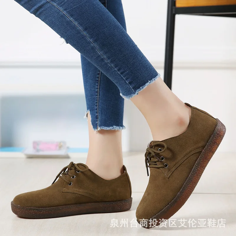 Efbaba Cuir Mujer up Chaussures brown Mocassins Femme 2018 Dentelle En Casual Bout Noir Plat De Femmes Marque Dames Véritable Zapatos Rond wEqFrgw