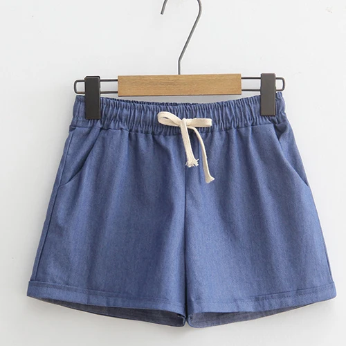denim blue Красочные льняные летние горячие брюки женские модные корейские женские шорты - Цвет: denim blue