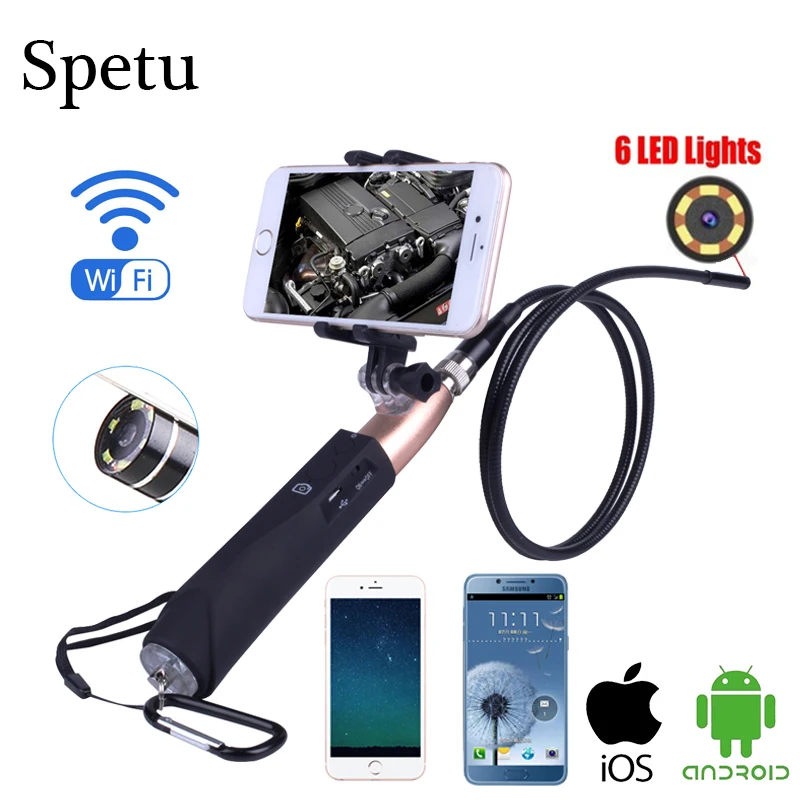 

Spetu 8mm WiFi Handheld Endoscope Hard Cable IOS Android Lens 6 LED Waterproof IPhone Wifi Endoscope Camera Snake Inspection Cam