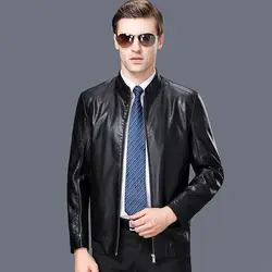 Новый высокое качество кожаная куртка воротник стойка Для мужчин куртки осень Модные пальто Для мужчин верхняя одежда мужской Костюмы Slim