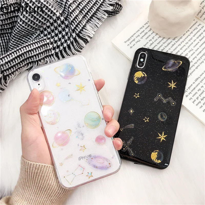 

Gimfun Moon Stars Planet Case for Iphone X XS XSMAX XR Case for Iphone 6S 6 7 8 Plus Bling Glitter Universe Series Cases Capa