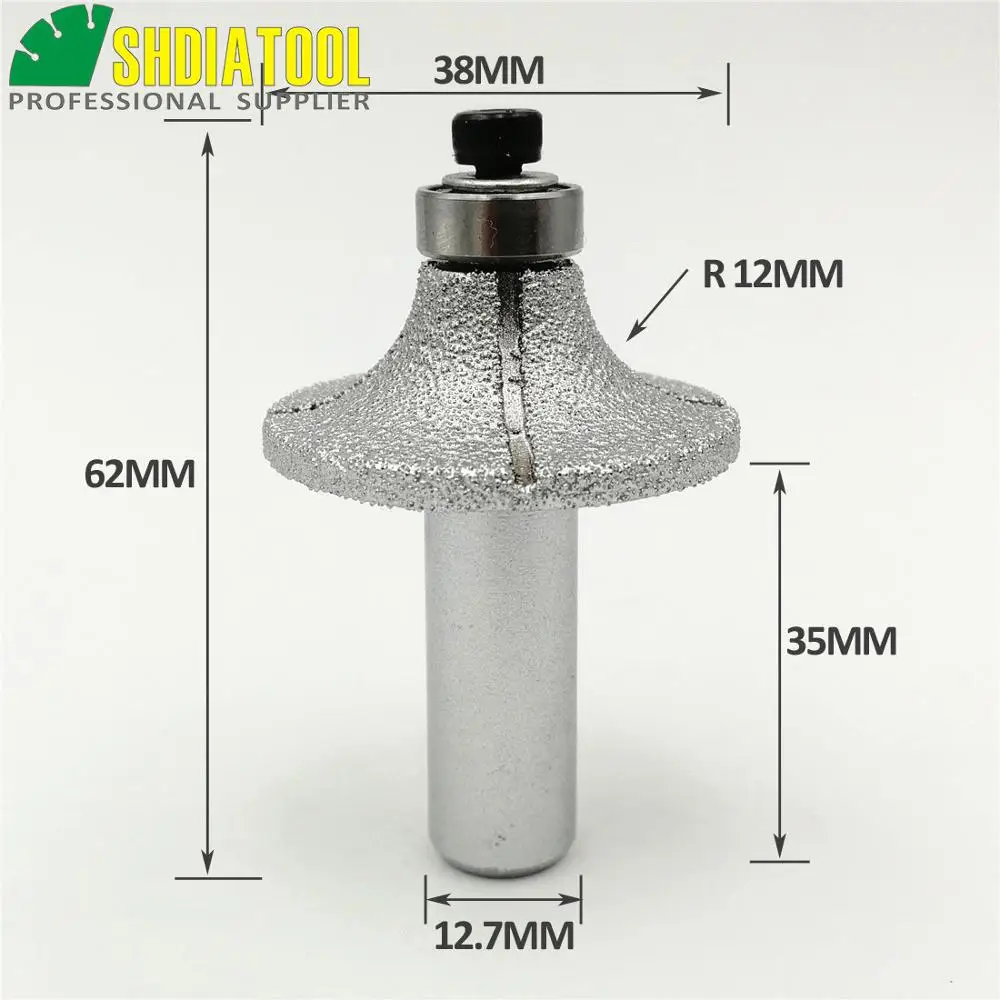 Raduis 12mm Brazed diamond router bits with 1/2" shank for slab edge profile, Router cutter for stone