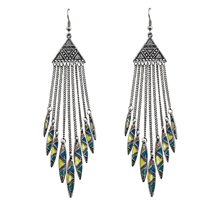 

SHUANGR Exaggerated Baroque Style Vintage Tassel Drop Earrings Imitation Geometric Pattern Bohemia Earrings
