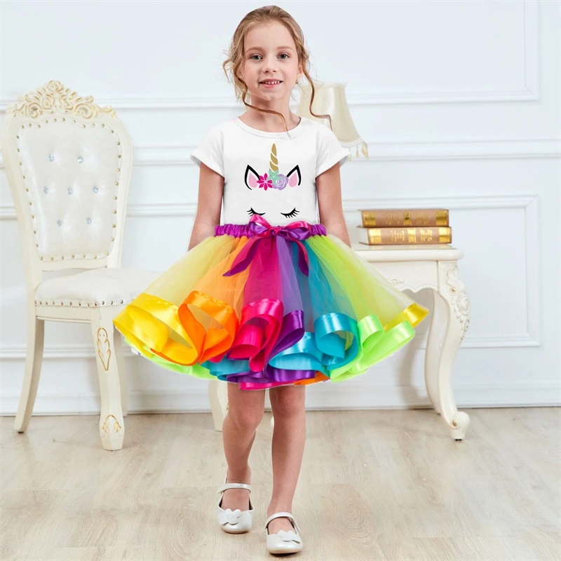 Baby Girls Rainbow Tutu Dresses 2 3 4 5 6 Years Toddler Kids Princess