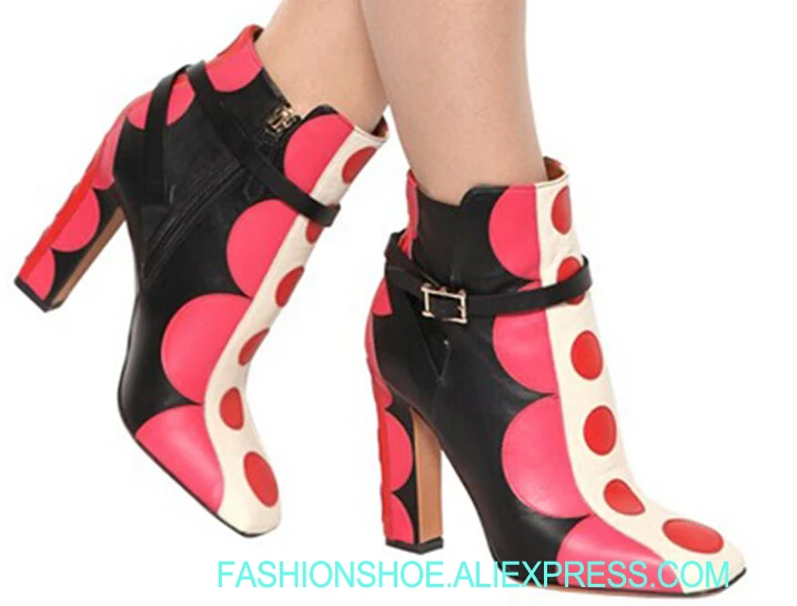 

Free Shipping 2016 New Arrival Women Famous Boots Fashion Color Matching Side Zipper Thick High-heeled Boots, Large Size US11