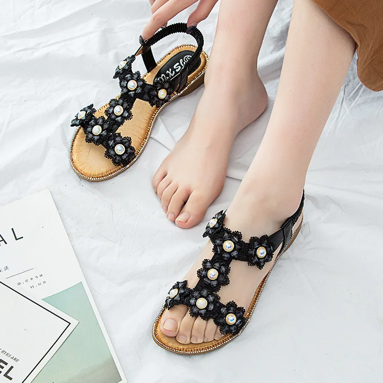 Women Sandals 2019 New Bohemia Big Pearl Sandals Vacation Roman Womens Shoes Simple Comfort Fashion Women's Sandals