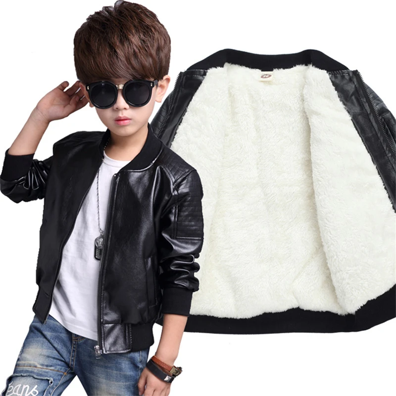 

BibiCola children boys winter warm jacket kids thick velvet fashion tops coats boy warm pu leather jacket snow outerwear