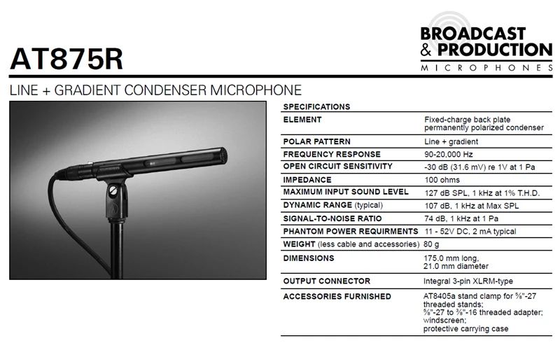 Аудио-техническая AT875R линия+ градиентный конденсаторный микрофон