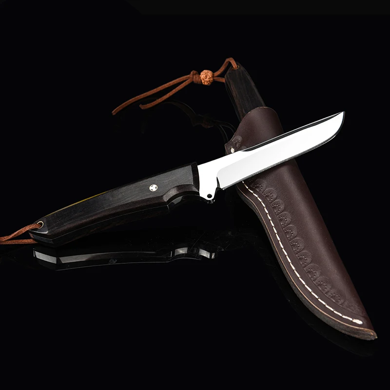 CIMA Survival Hunting Knife, Sandalwood Wood handle/9cr18mov steel, Leather Sheath Super sharp mirror finish CIMA Survival Hunting Knife, Sandalwood Wood handle/9cr18mov steel, Leather Sheath Super sharp mirror finish