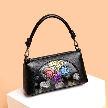 

Genuine Leather Women's Handbags Women Shoulder Crossbody Bags Fashion Floral Embossing Bag Lady Messenger Bags Women Bags