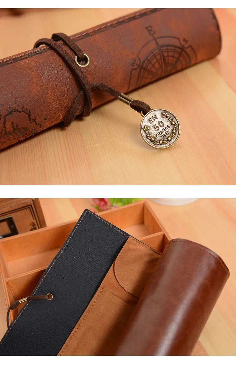 Vintage leather pencil case for boys girls school pencil bag pencil-case school supplies pencil cases