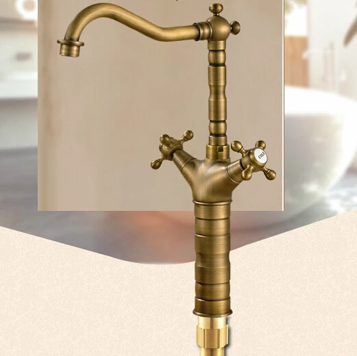 Antique Brass Gold Faucet Dual Holder heightening Basin Sink Mixer Tap