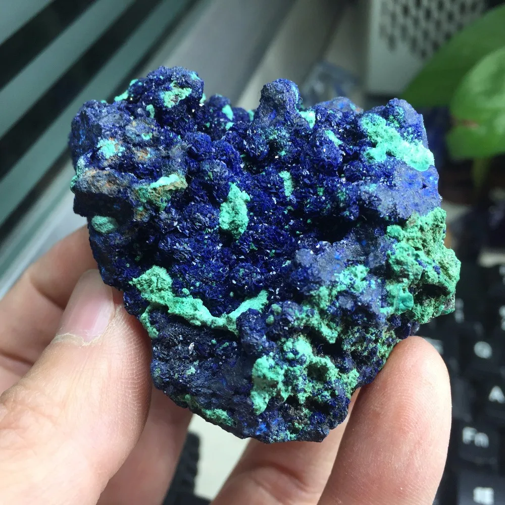 

202g Natural Chessylite Material Specimen Azurite Geode Bule and Green Healing Stone Reiki Decor Home Ornaments #BH1111