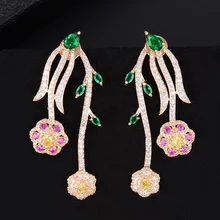 GODKI 33 мм Красочные сердце любовь полный микро фианит проложить для женщин Свадебные вечерние обручение альпинист серьги