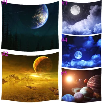 

Fancy Cartoon Moon Cosmos Explore Polyester Tapestry Children Bedroom Wall Hanging Gobelin Bedding Cover Home Decor 34