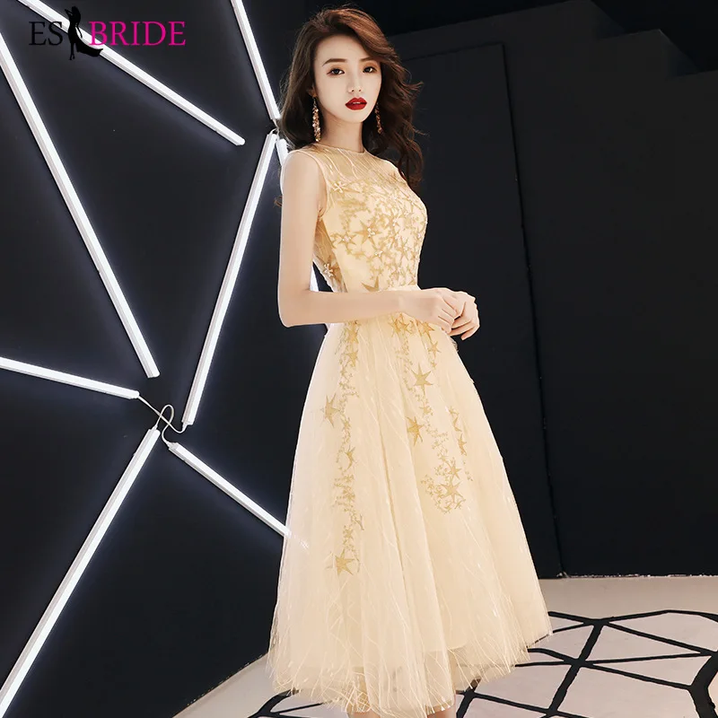 

Half Evening Dresses Student Party Short Evening Gowns for Women Elegant Muslim Evening Dress Sleeveless Robe De Soiree ES2516