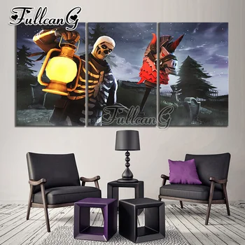 

FULLCANG 3pcs skull trooper fortnight battle royale diamond painting mosaic full drill embroidery handmade decor hobby G1125