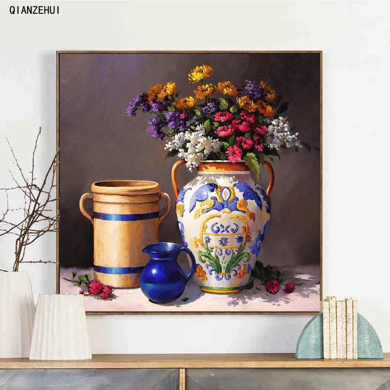 DIY Rhinestone plastic crafts painting diamond Still life vase crystal square cross stitch full | Дом и сад